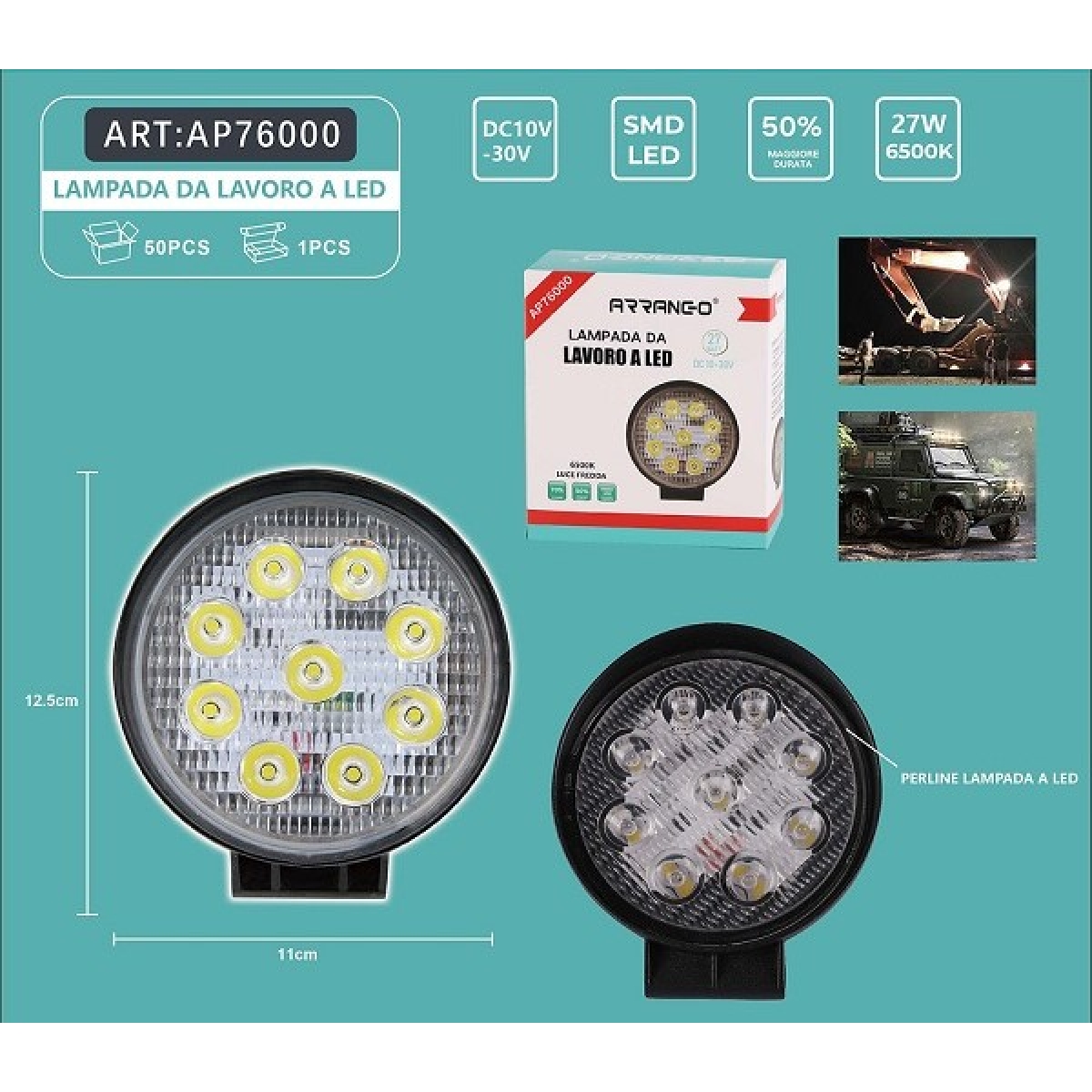 Led Αδιάβροχος Προβολέας Αυτοκινήτου 27W 6500Κ Arrango AP76000