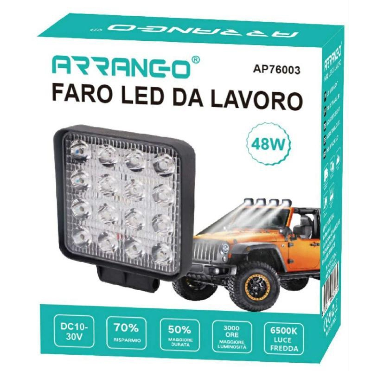 Led Αδιάβροχος Προβολέας Αυτοκινήτου 48W 6500Κ Arrango AP76003