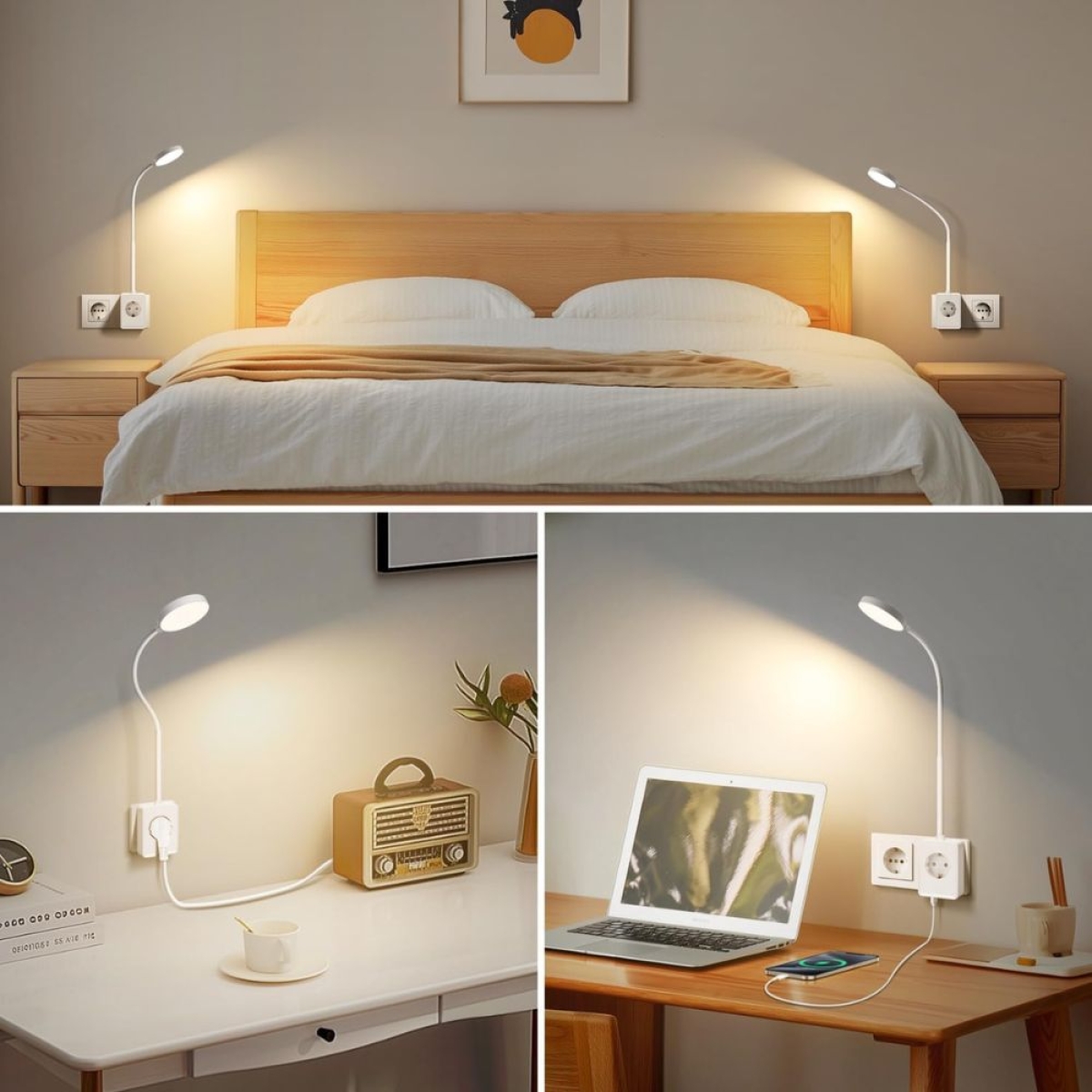 LED Φωτιστικό Τοίχου Aigostar με Πρίζα, USB-A & Type-C, 400lm – 3000K/4000K/6000K