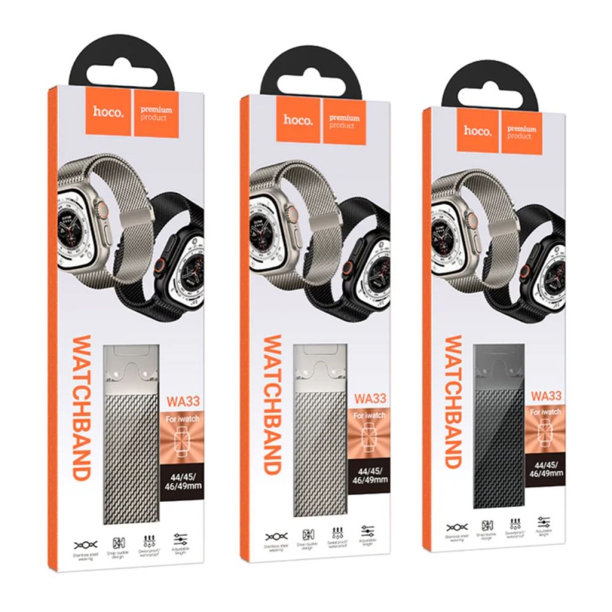 Λουράκι Hoco WA33 από Ανοξείδωτο Ατσάλι για Apple Watch 38/40/41mm & 44/45/46/49mm – Μαύρο