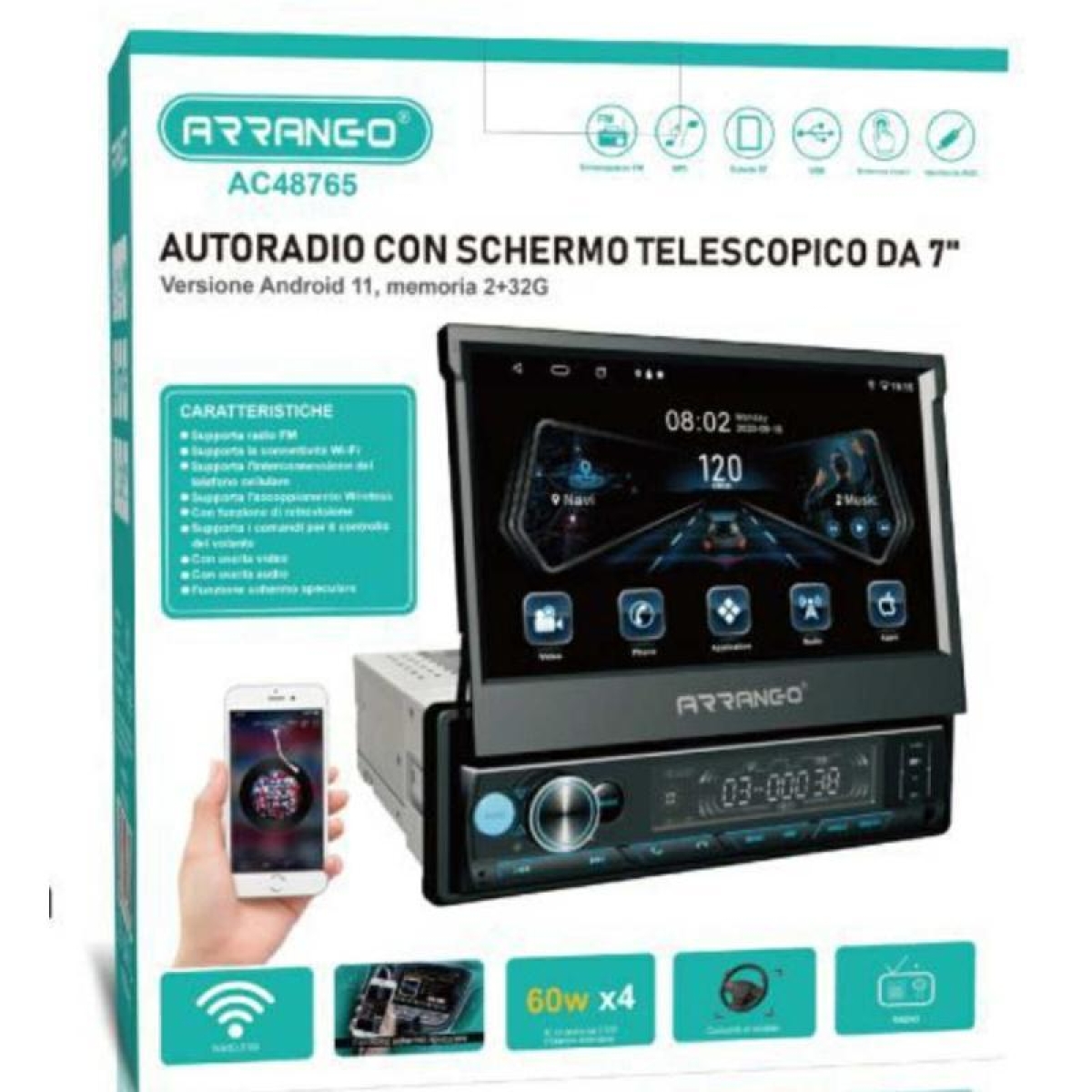 Multimedia Ηχοσύστημα Αυτοκινήτου 1DIN Universal (Bluetooth/USB/WiFi) Arrango AC48765 - Image 3