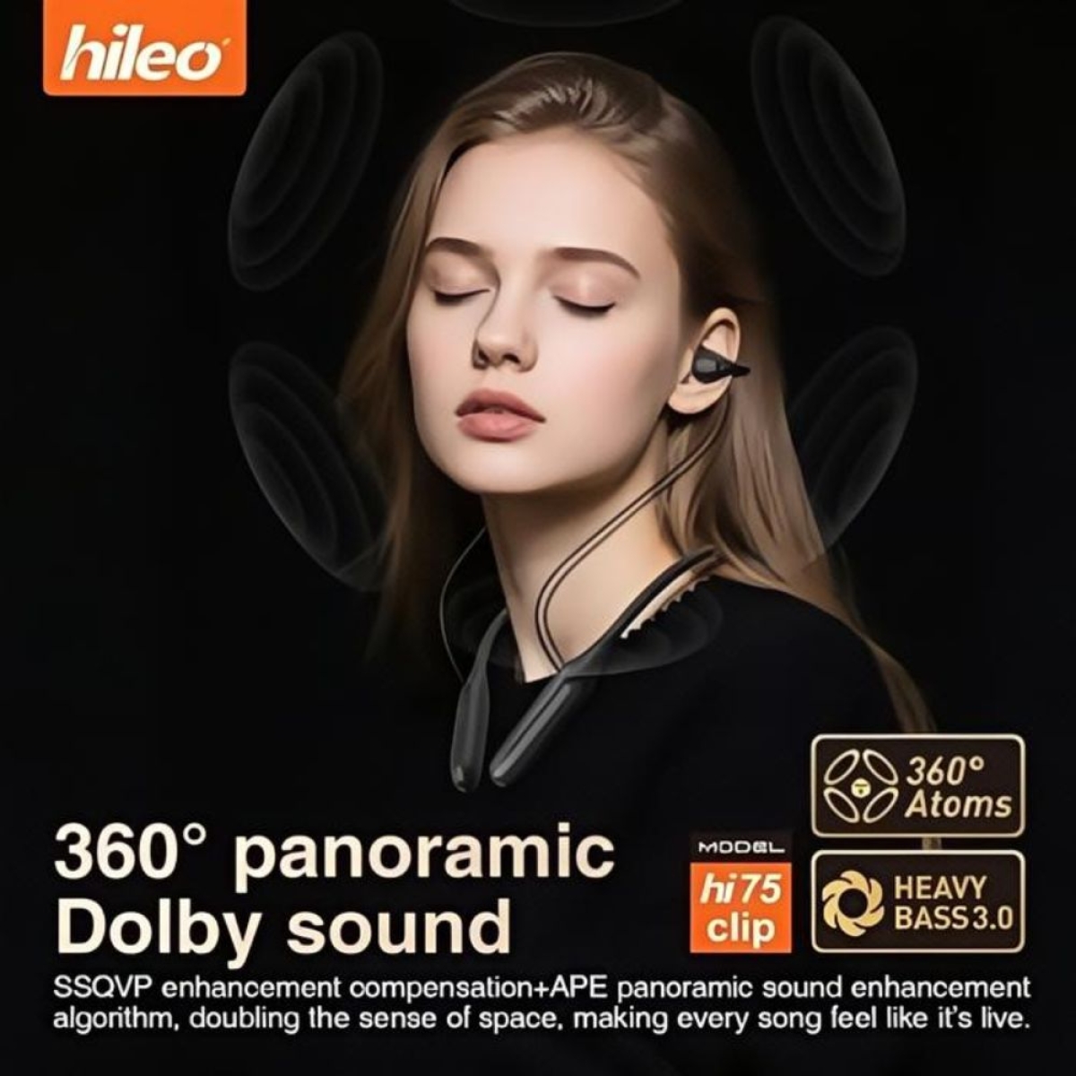 Open-ear Bluetooth Handsfree Ακουστικά με Αντοχή στον Ιδρώτα Hileo Hi75 – Μαύρα