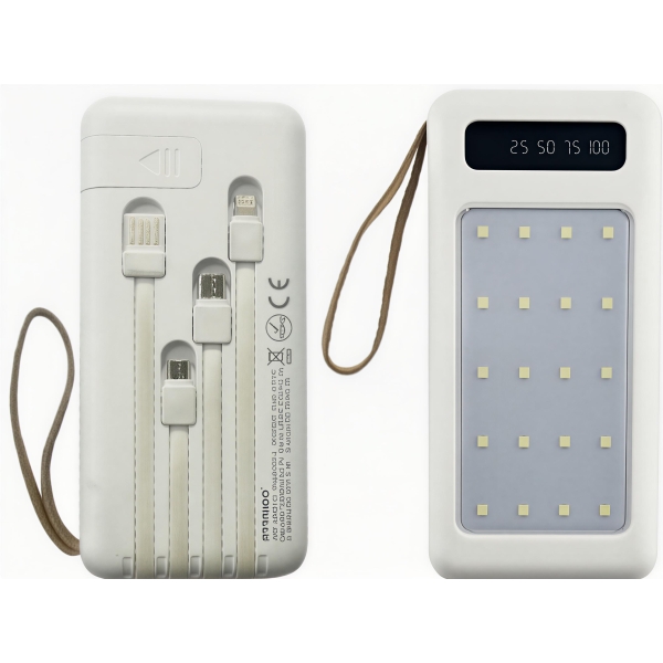 Power Bank 12000mAh Με Φως LED Και 4 Ενσωματωμένα Καλώδια Arrango AR48101