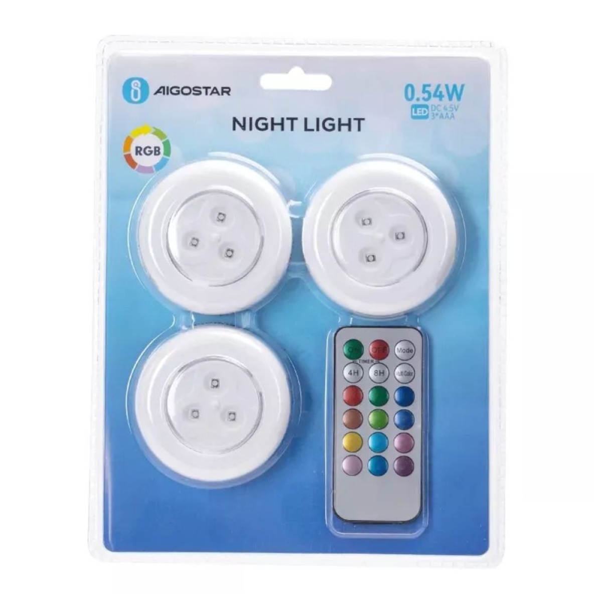 Σετ 3x RGB Τηλεχειριζόμενα Φωτάκια LED Νυκτός Aigostar – 3xAAA