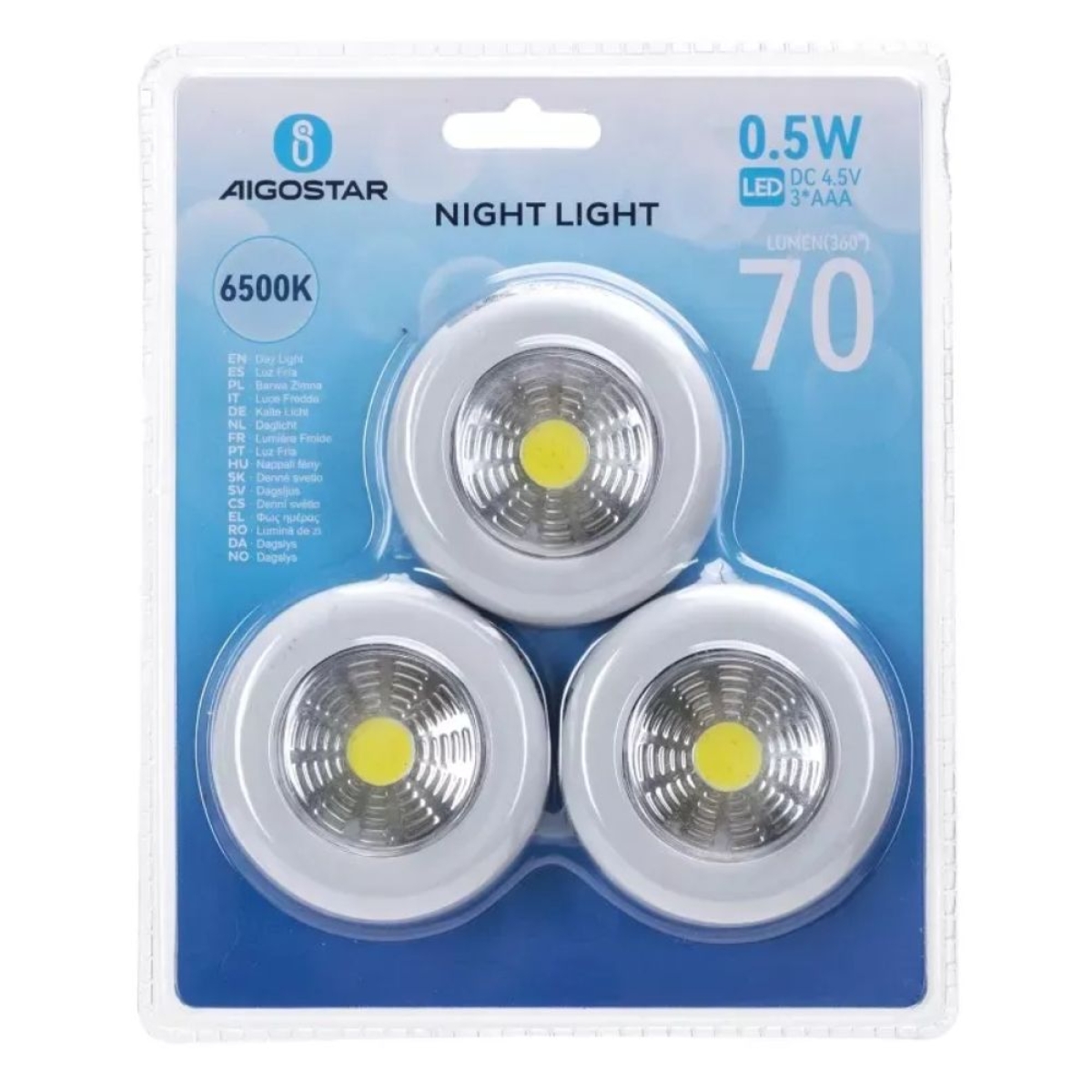 Σετ 3 Τεμαχίων Αυτοκόλλητα Φωτιστικά LED COB Νυκτός Aigostar