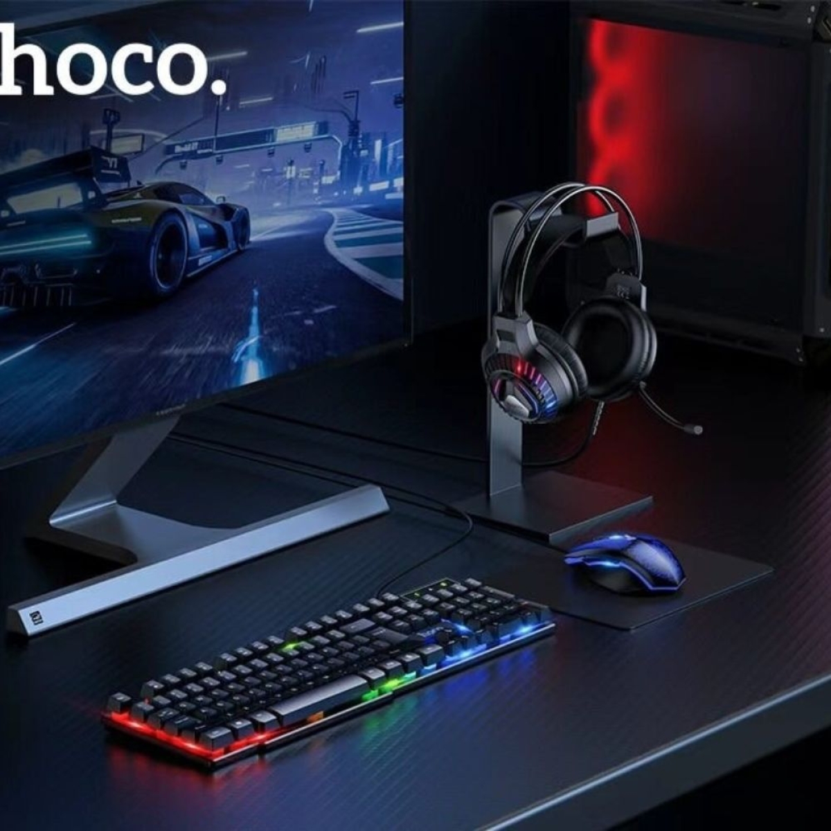 Σετ Gaming 4-σε-1 Hoco DI86 με Ενσύρματο Πληκτρολόγιο, Ακουστικά, Ποντίκι και RGB Mousepad