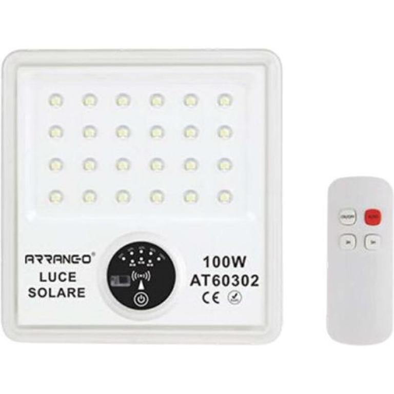 Στεγανός Ηλιακός Προβολέας LED 100W IP65 Με Τηλεχειριστήριο Arrango AT60302