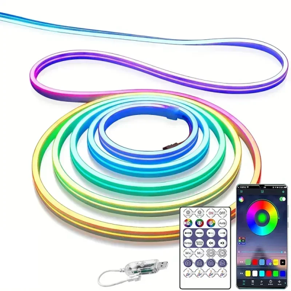 Ταινία LED Neon RGB+IC 10m USB με Τηλεχειριστήριο και Έλεγχο Εφαρμογής Rixme
