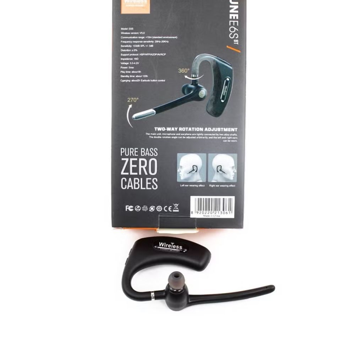 Tune E6S In-ear Bluetooth Handsfree Ακουστικό Μαύρο