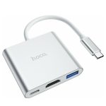 USB Hub με 3 Θύρες USB 3.0 - Type C PD και HDMI με βύσμα USB Type C Hoco HB14 Ασημί