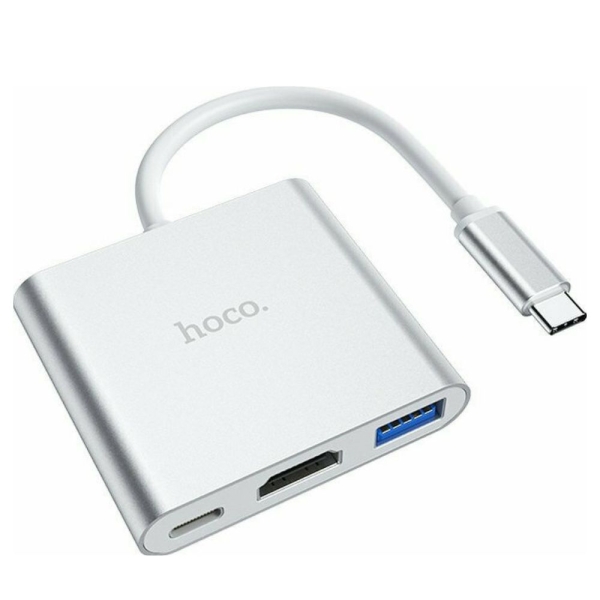 USB Hub με 3 Θύρες USB 3.0 - Type C PD και HDMI με βύσμα USB Type C Hoco HB14 Ασημί