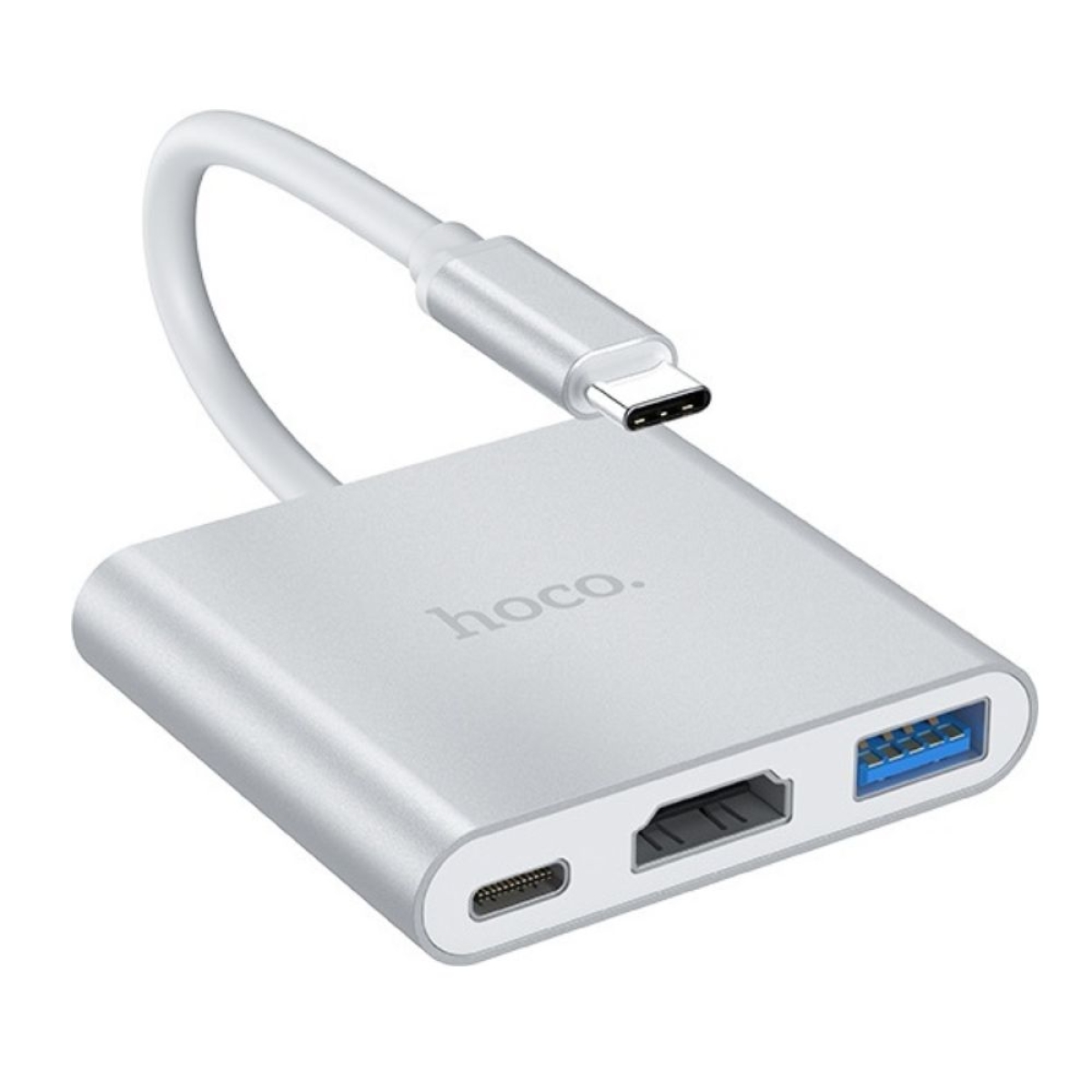 USB Hub με 3 Θύρες USB 3.0 - Type C PD και HDMI με βύσμα USB Type C Hoco HB14 Ασημί