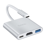 USB Hub με 3 Θύρες USB 3.0 - Type C PD και HDMI με βύσμα USB Type C Hoco HB14 Ασημί