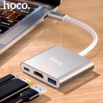 USB Hub με 3 Θύρες USB 3.0 - Type C PD και HDMI με βύσμα USB Type C Hoco HB14 Ασημί