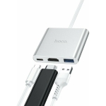 USB Hub με 3 Θύρες USB 3.0 - Type C PD και HDMI με βύσμα USB Type C Hoco HB14 Ασημί