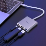 USB Hub με 3 Θύρες USB 3.0 - Type C PD και HDMI με βύσμα USB Type C Hoco HB14 Ασημί