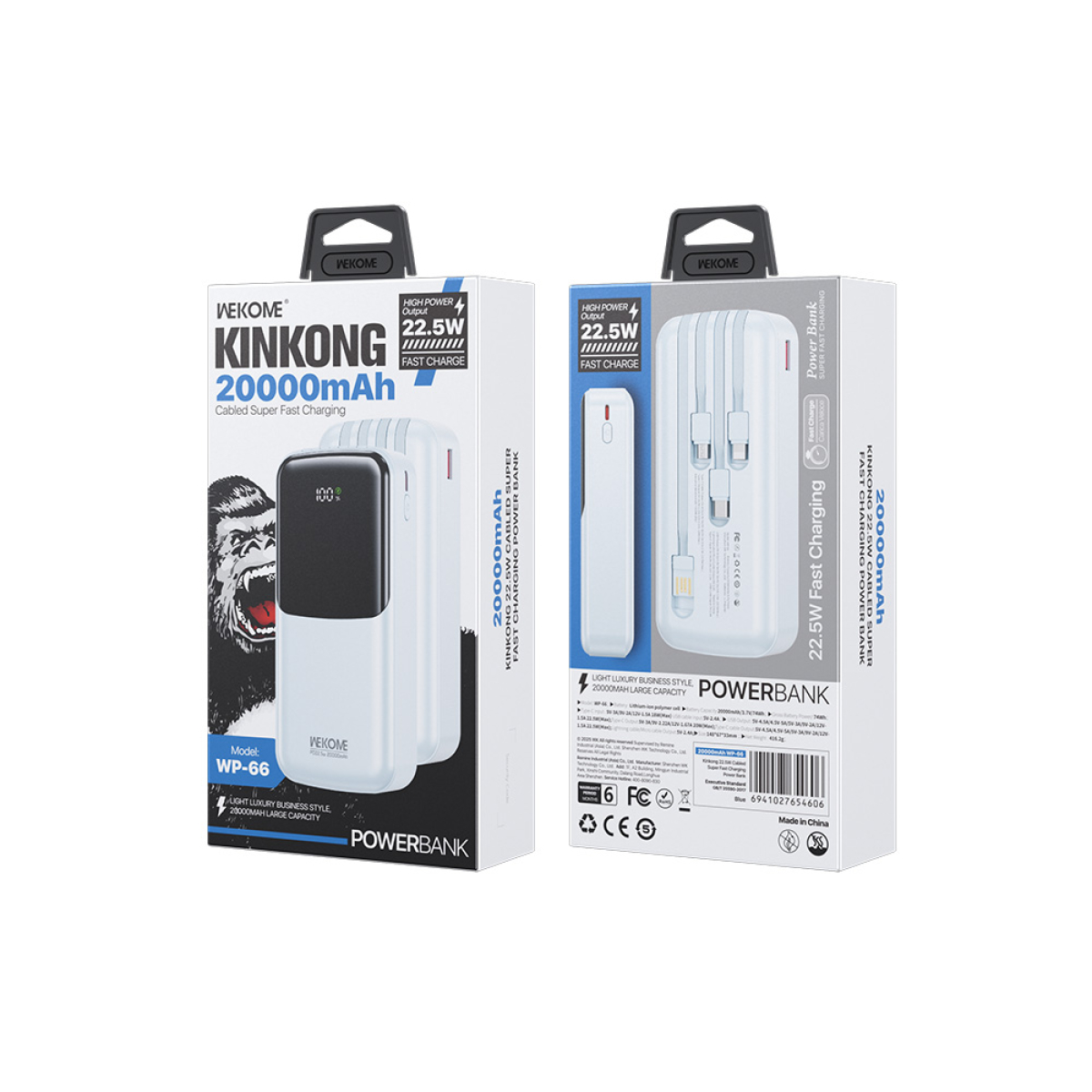 Power Bank 20000mAh PD 22,5W WK WP-66 2 Θέσεων, με καλώδιο USB-C/Lightning/Micro/USB Μπλέ - Image 2