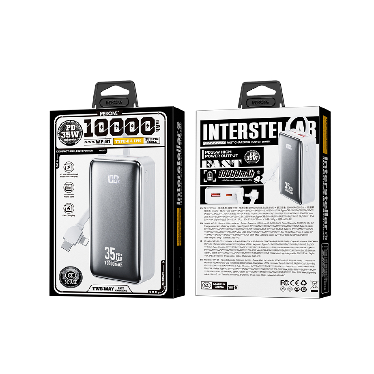Power Bank 10000mAh PD 35W WK WP-61 2 Θέσεων, με καλώδιο USB-C/Lightning Λευκό - Image 3