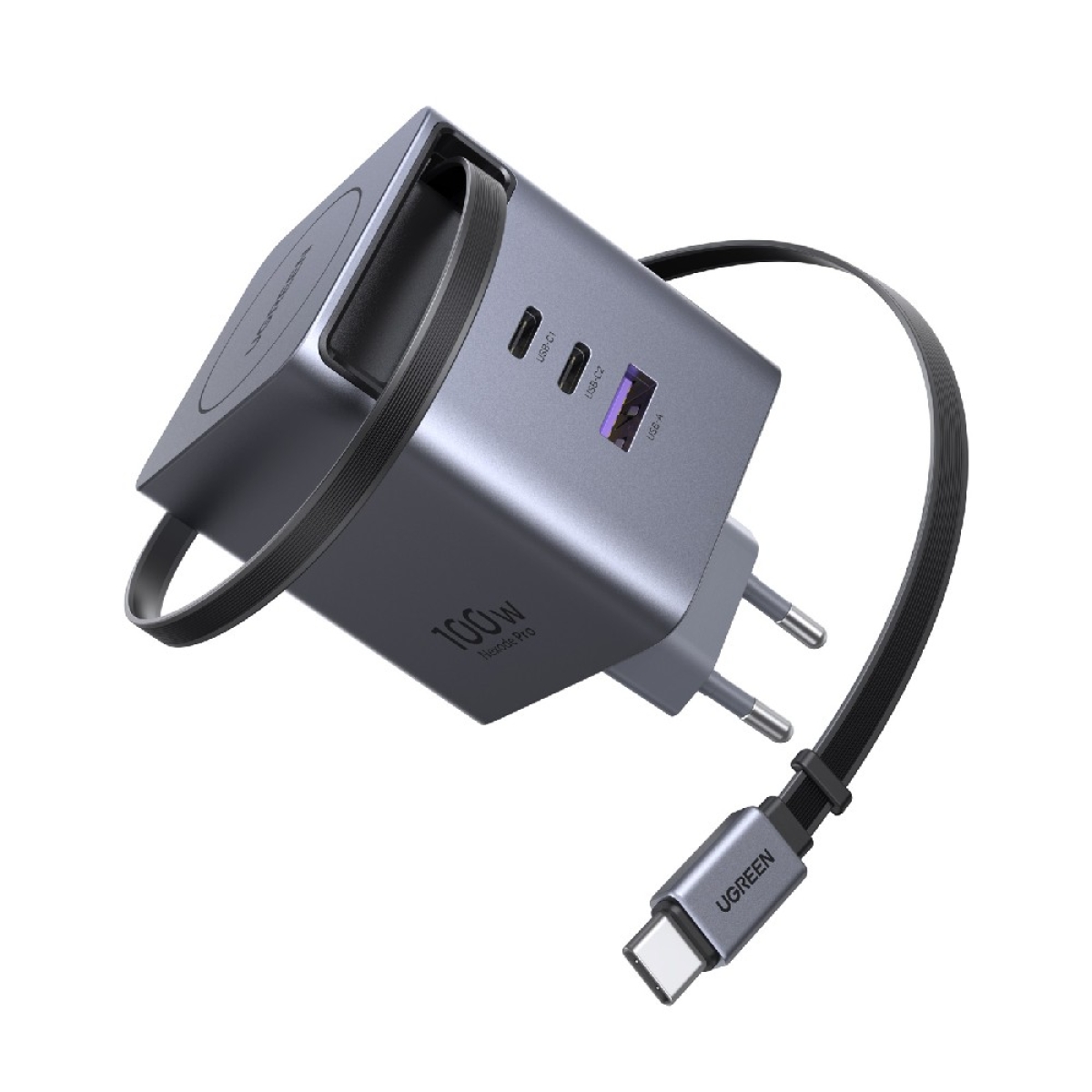Φορτιστής Σπιτιού GaN PD 100W UGREEN X616 65828 3 Θέσεων, με καλώδιο USB-C 100W Γκρι - Image 2