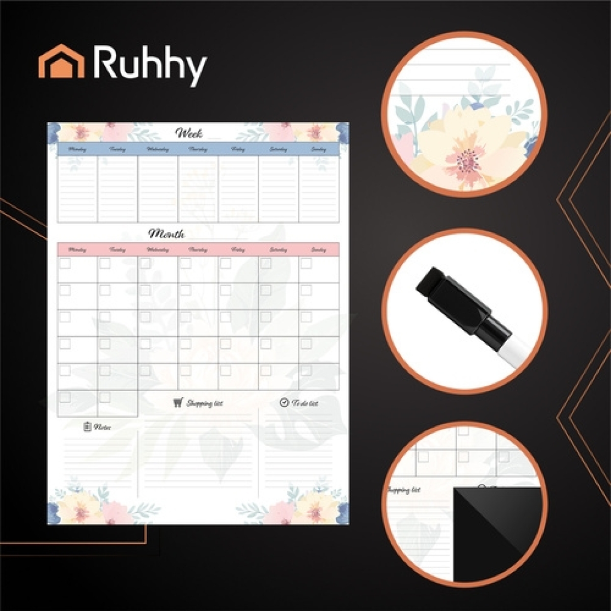Μαγνητικό Ημερολόγιο Ψυγείου Magnetic Refrigerator Planner Εβδομαδιαίο/Μηνιαίο 60x45cm 00026716 - Image 4