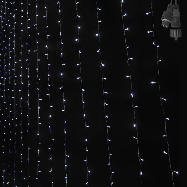100 Λαμπάκια LED Λευκό Ψυχρό Κουρτίνα με Επέκταση & Προγράμματα IP44 90x80cm (δεν Περιέχεται ο Μετασχηματιστής) Xmasfest 1133887 - 1 τμχ