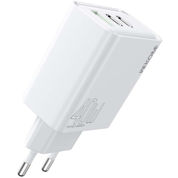 Αντάπτορας Φόρτισης με 2 Θύρες Type-C και 1 USB 40W Wekome WP-U63 Λευκό