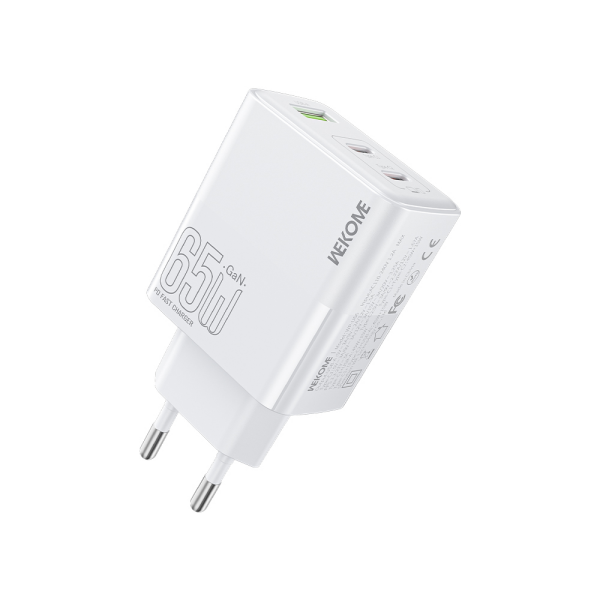 Αντάπτορας Φόρτισης με 2 Θύρες Type-C και 1 USB 65W Wekome WP-U66 Λευκό