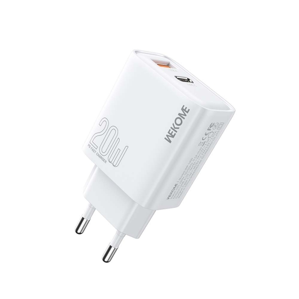 Αντάπτορας Φόρτισης με 2 Θύρες Type-C και USB 20W Wekome WP-U60 Λευκό