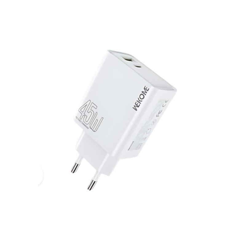 Αντάπτορας Φόρτισης με 2 Θύρες Type-C και USB 45W Wekome WP-U64 Λευκό