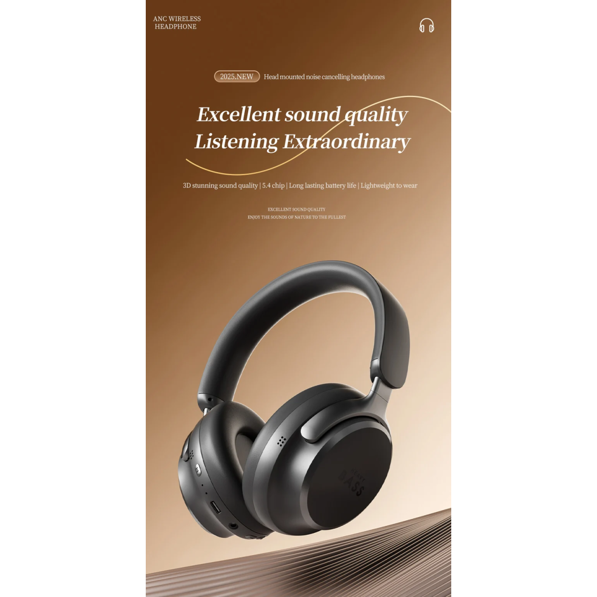 Ασύρματα Ακουστικά ANC Bluetooth 5.4 Με Ακύρωση Θορύβου BASS-100 - Image 2