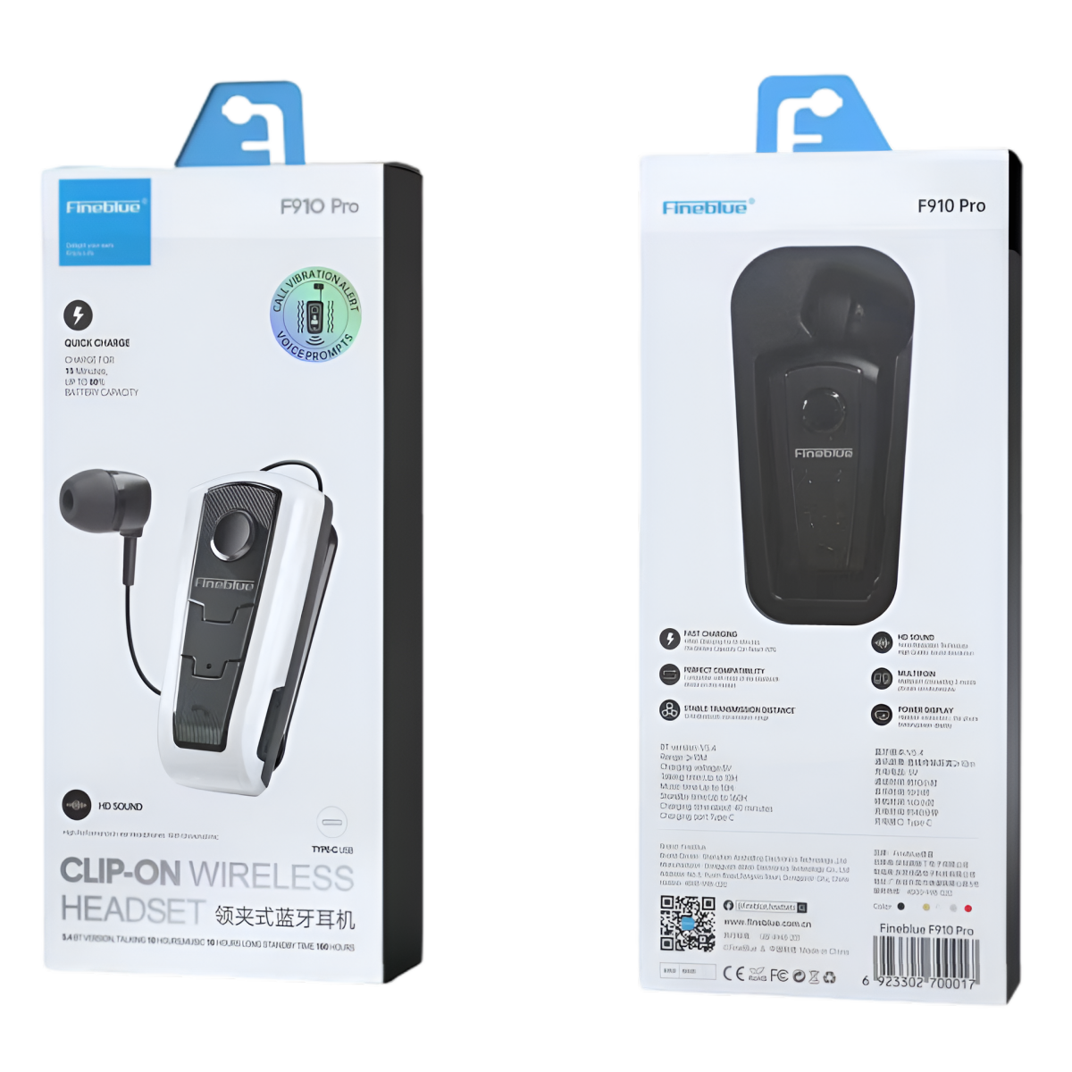 Ασύρματο Ακουστικό Bluetooth Clip-On Με Δόνηση Κλήσης Και Ταχεία Φόρτιση Fineblue F910 Pro - Image 5