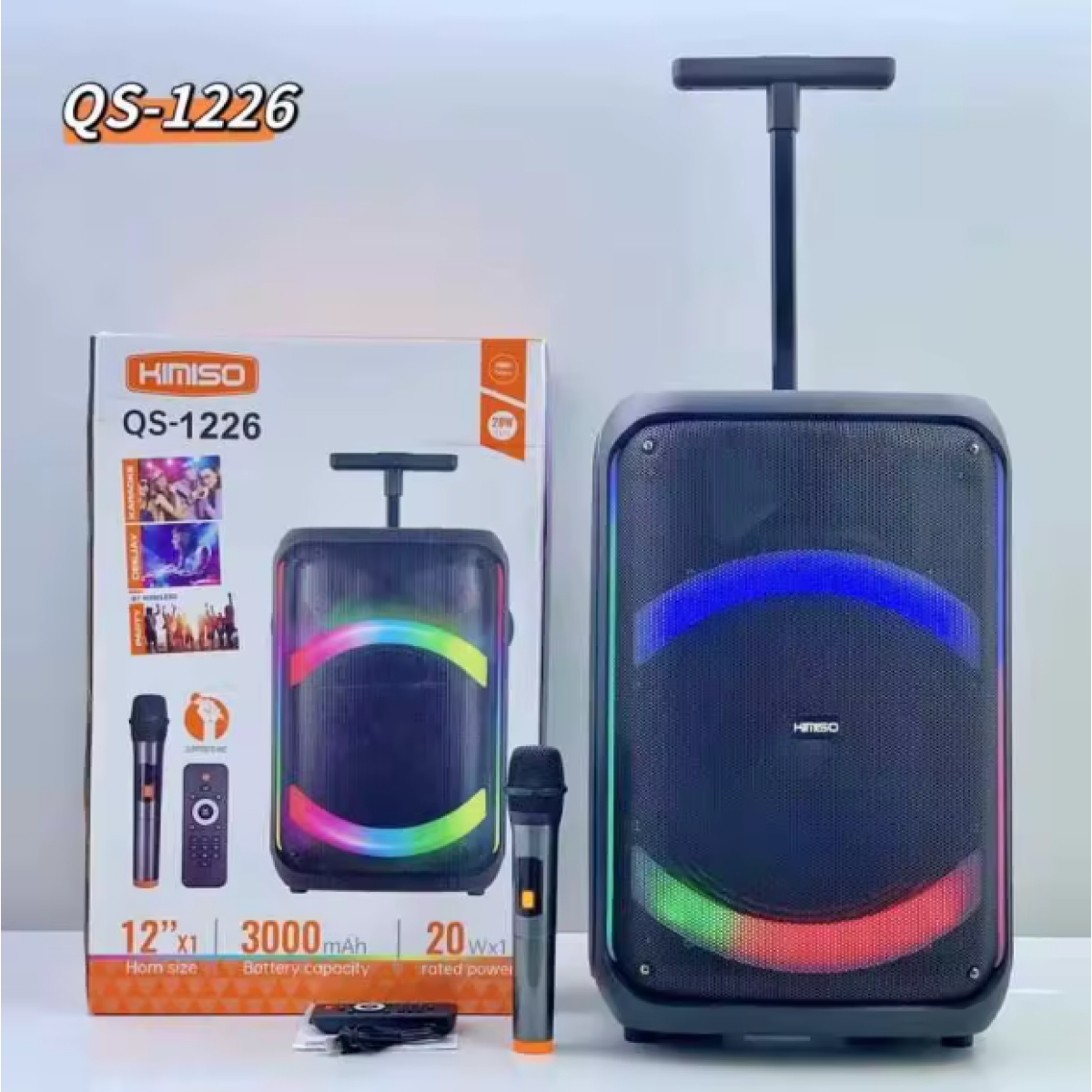 Ασύρματο Ηχείο Bluetooth με Φωτισμό LED RGB και Ασύρματο Μικρόφωνο QS-1226 Μαύρο - Image 3