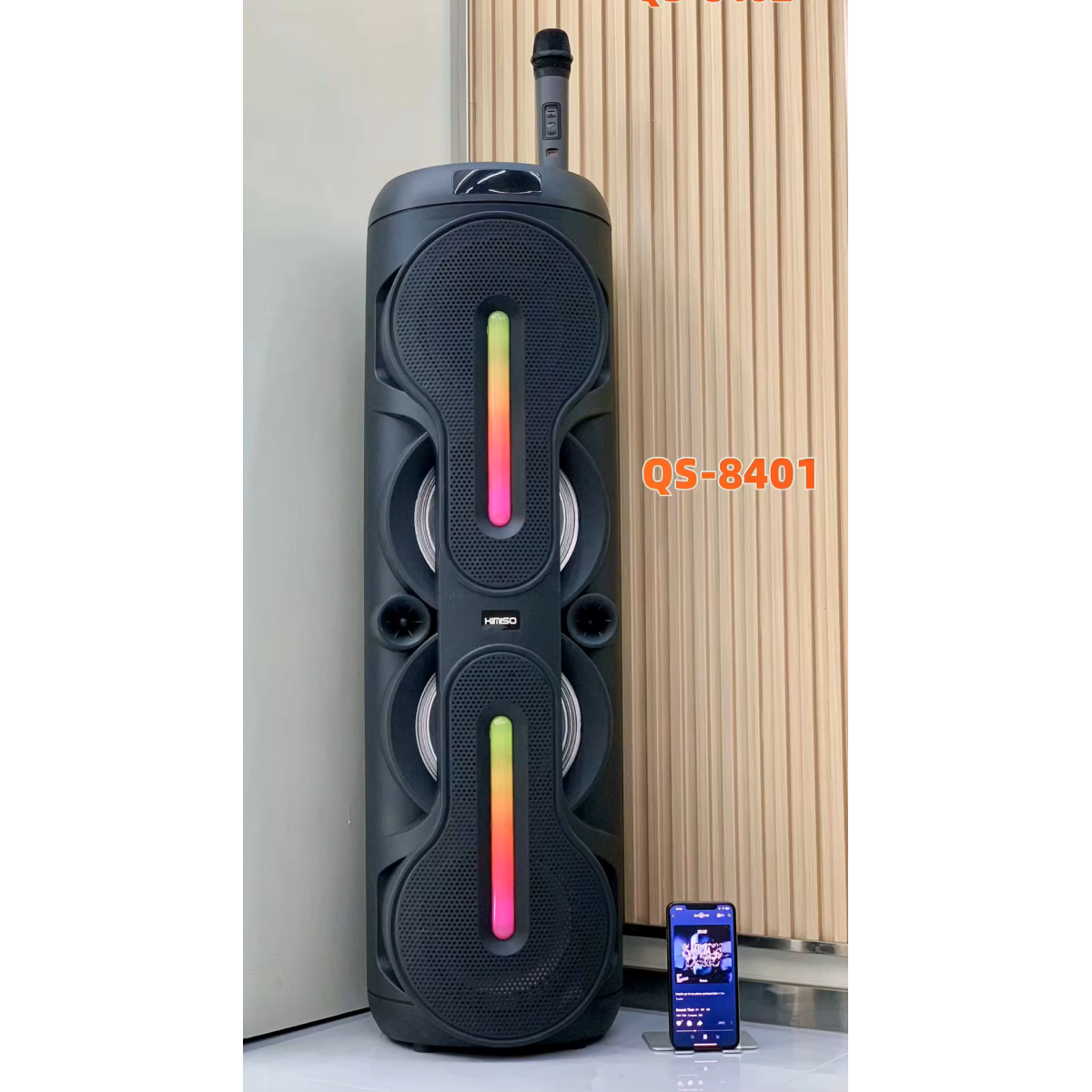 Ασύρματο Ηχείο Bluetooth με Φωτισμό LED RGB και Ασύρματο Μικρόφωνο QS-8401 Μαύρο - Image 2