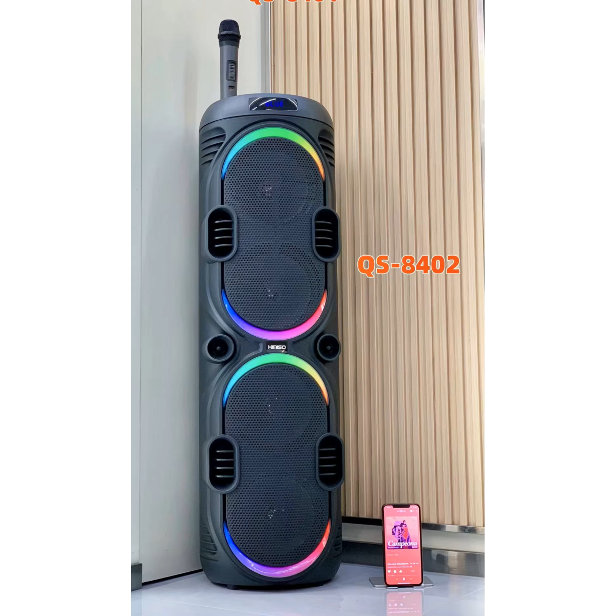 Ασύρματο Ηχείο Bluetooth με Φωτισμό LED RGB και Ασύρματο Μικρόφωνο QS-8402 Μαύρο - Image 2