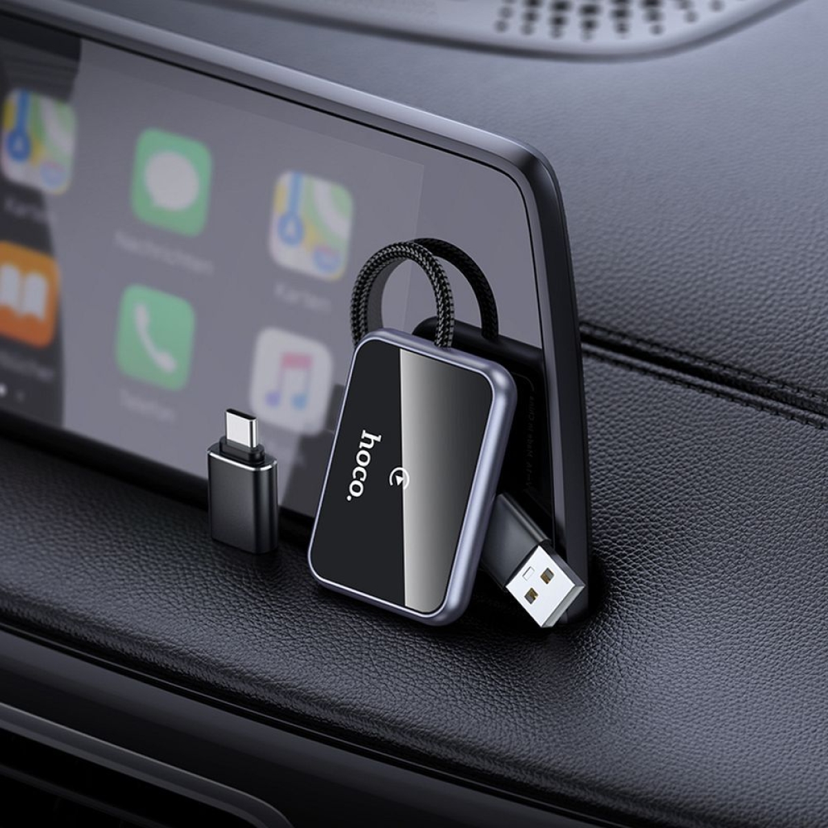 Ασύρματος Αντάπτορας CarPlay – USB-A / USB-C Hoco HU1 Μαύρο - Image 3