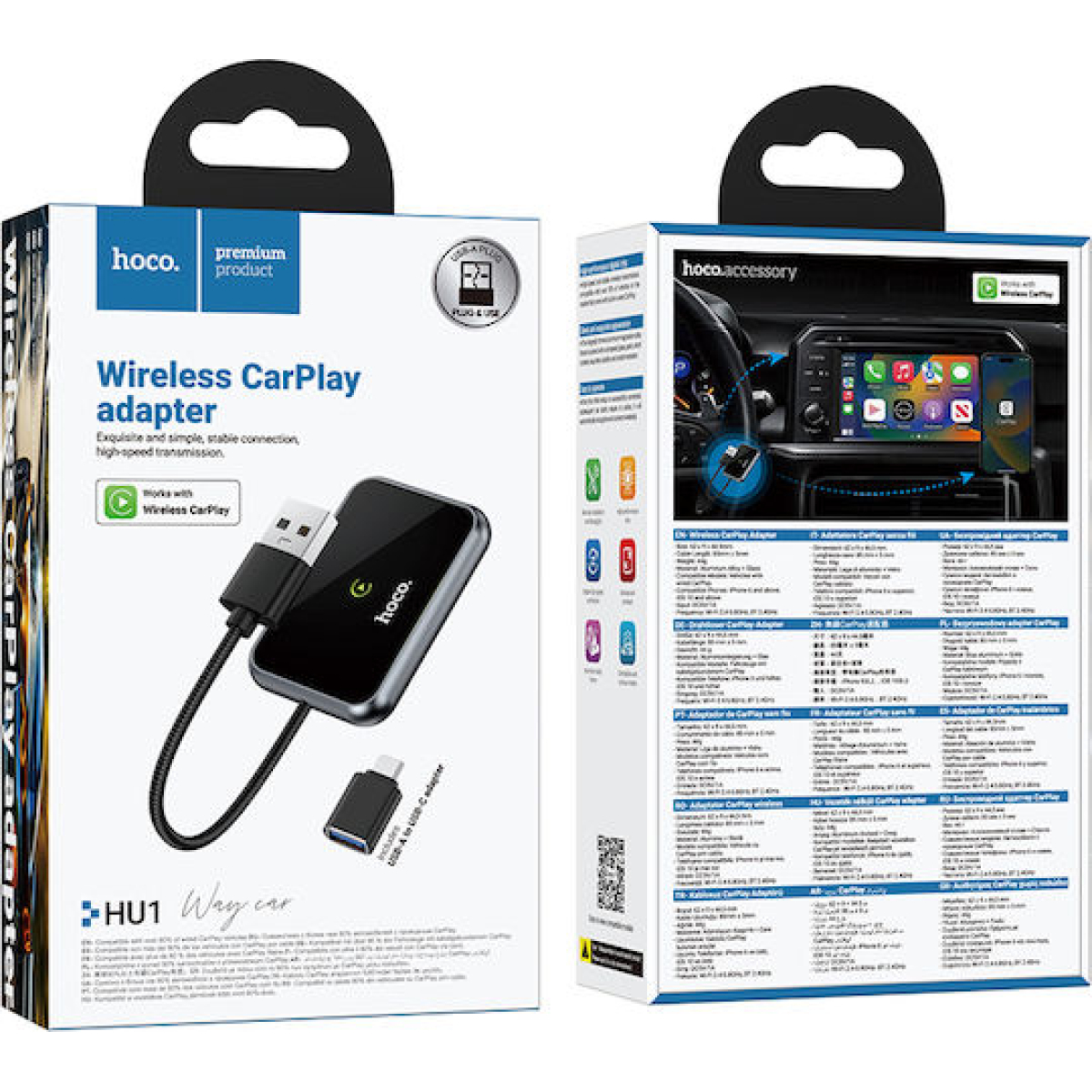 Ασύρματος Αντάπτορας CarPlay – USB-A / USB-C Hoco HU1 Μαύρο - Image 4