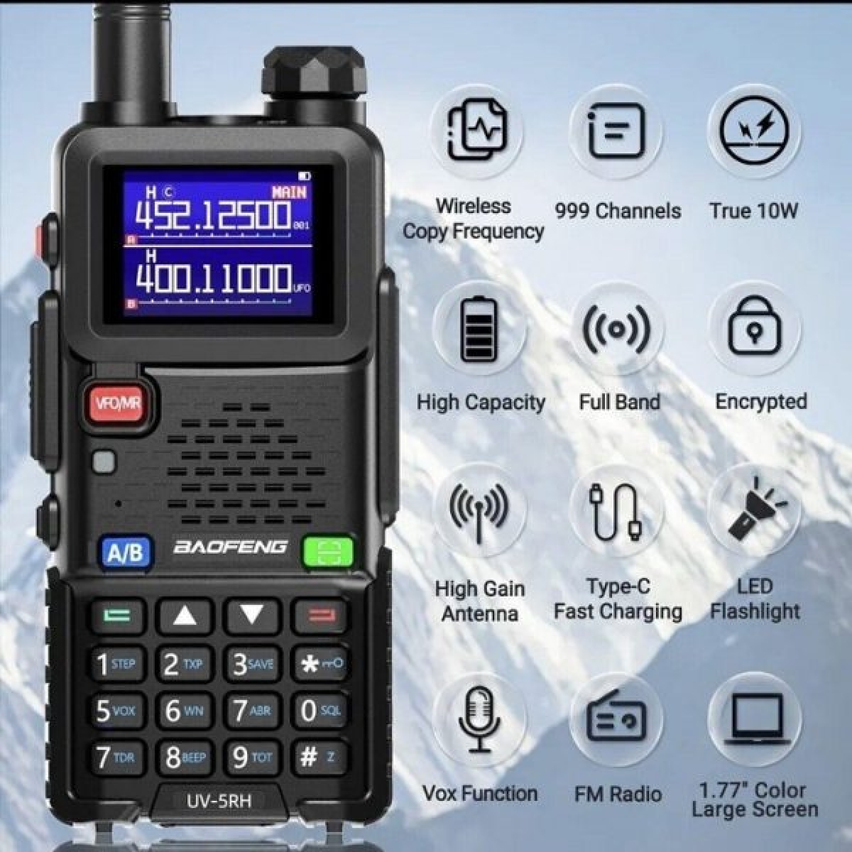 Ασύρματος Πομποδέκτης UHF/VHF 10W Με Έγχρωμη Οθόνη Baofeng UV-5RH - Image 4