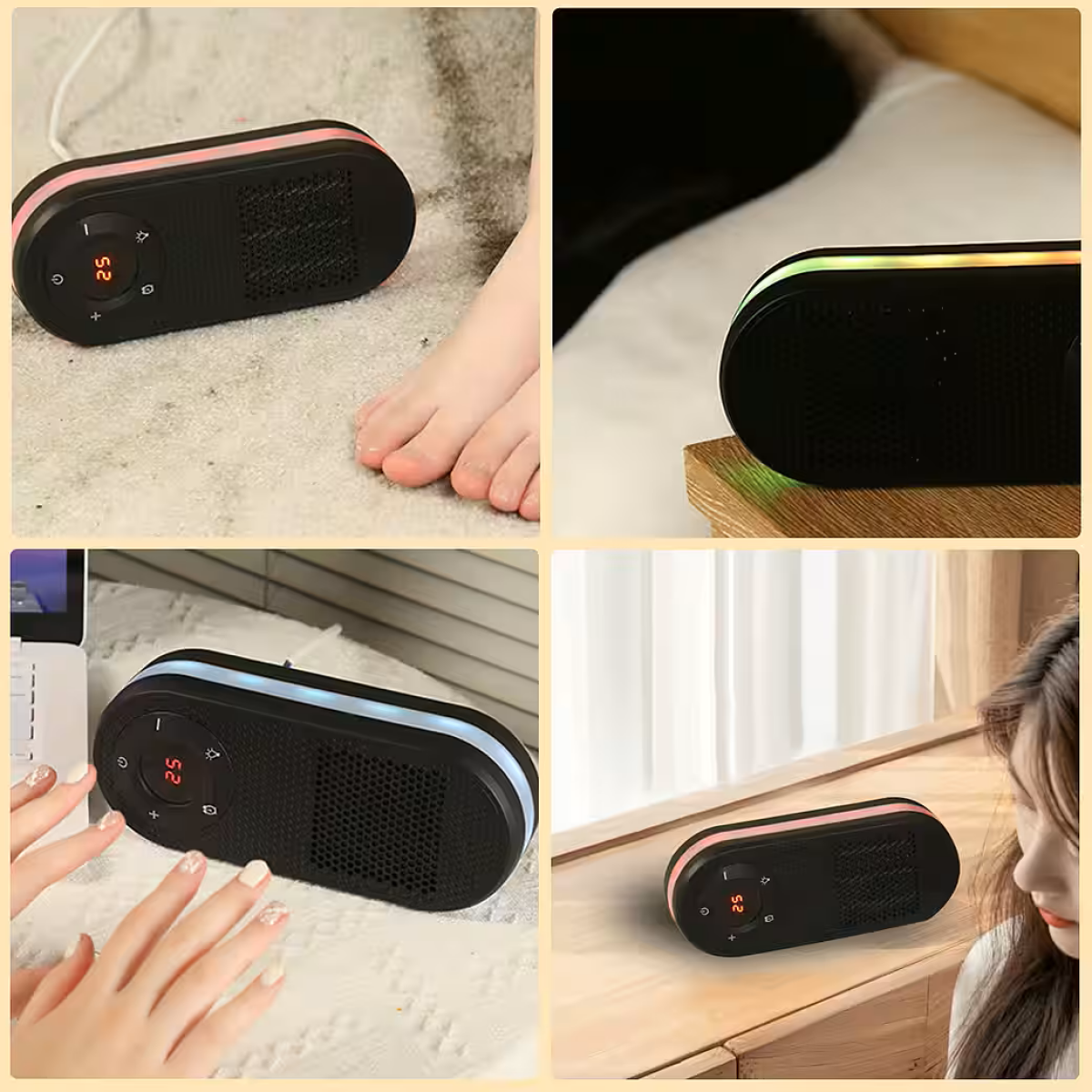 Επιτοίχιο Κεραμικό Αερόθερμο Πρίζας 1000W με Φωτισμό RGB WS-111 Μαύρο - Image 4