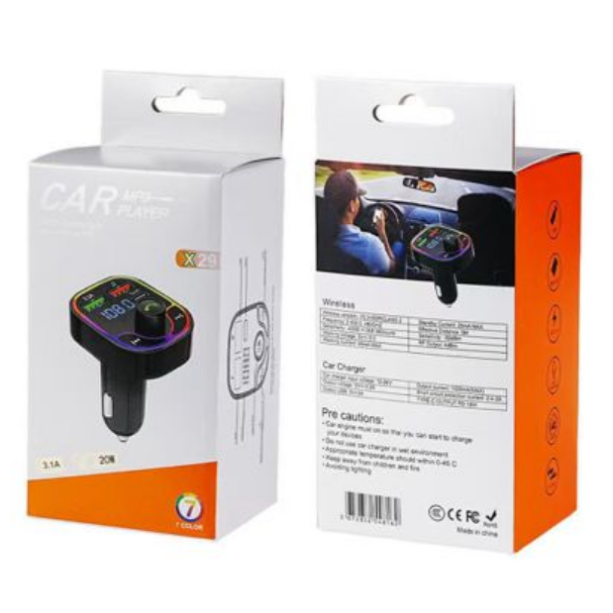 FM Transmitter Αυτοκινήτου με Bluetooth και RGB Φωτισμό X29 - Μαύρο - Image 2