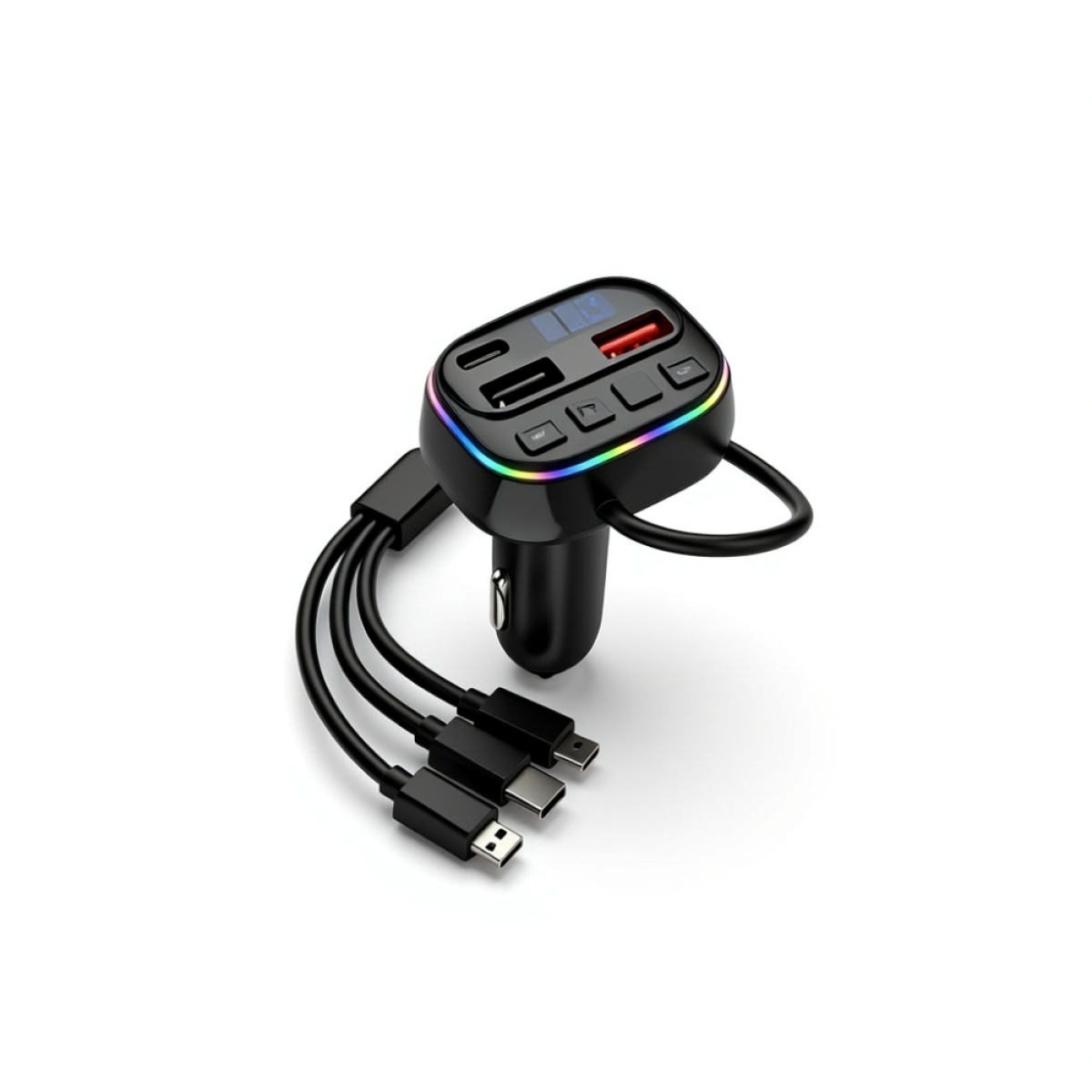 FM Transmitter και Φορτιστής Αυτοκινήτου 20W με Καλώδια Type-C/Micro/Lightning C22P - Μαύρο