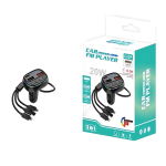 FM Transmitter και Φορτιστής Αυτοκινήτου 20W με Καλώδια Type-C/Micro/Lightning C22P - Μαύρο - Image 2