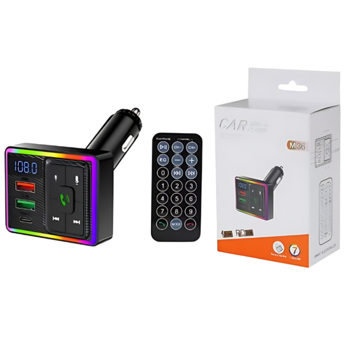 FM Transmitter και Φορτιστής Αυτοκινήτου με Bluetooth και Τηλεχειριστήριο M36 - Μαύρο - Image 2