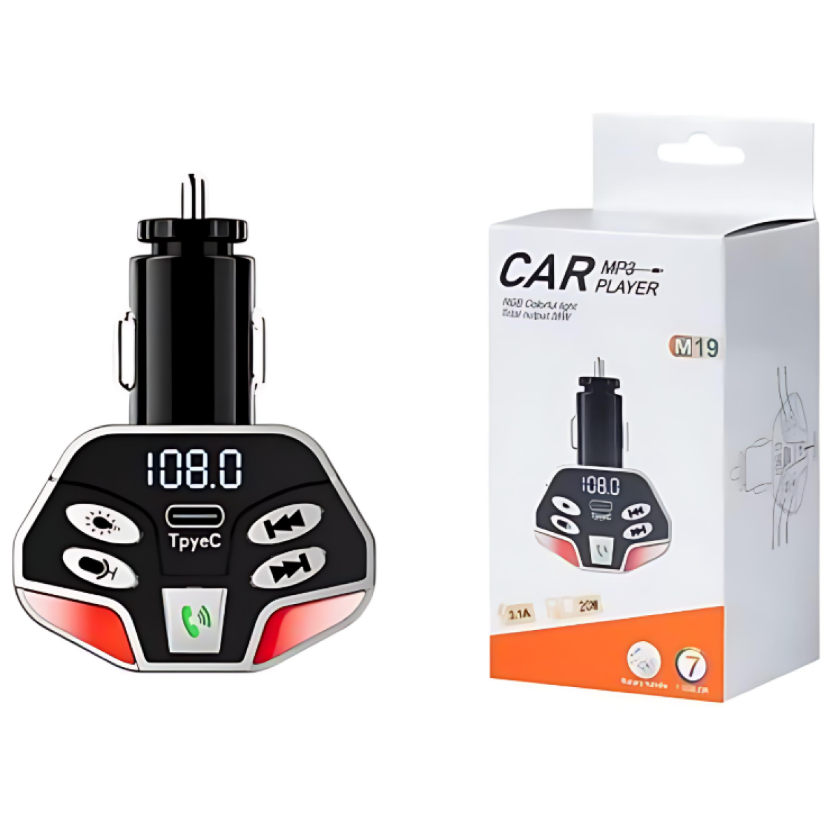 FM Transmitter και Φορτιστής Αυτοκινήτου με Bluetooth M19 - Μαύρο - Image 2
