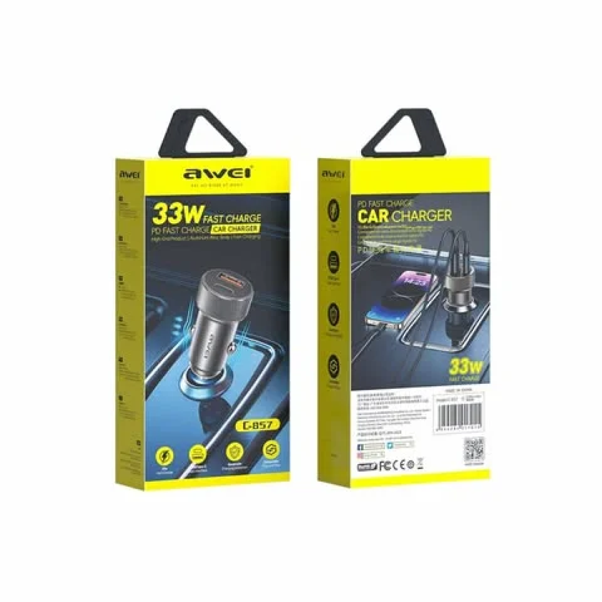 Φορτιστής Αυτοκινήτου PD33W Διπλής Θύρας USB-A & Type-C Awei C-857 - Image 2