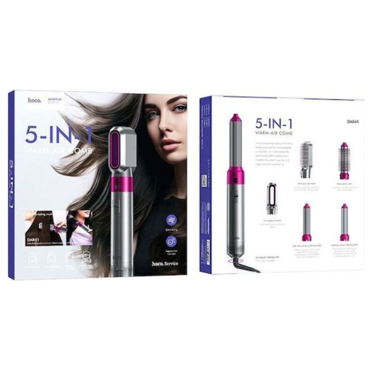 Hoco DAR41 5-in-1 Κεραμική Βούρτσα Μαλλιών με Θερμό Αέρα για Ίσιωμα και Μπούκλες 1000W