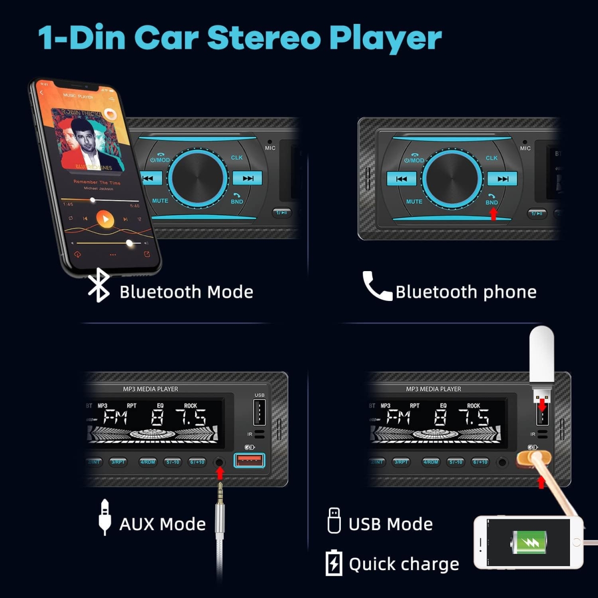 Ηχοσύστημα Αυτοκινήτου 12V με FM Ράδιο, Bluetooth & USB 925 - Μαύρο - Image 2