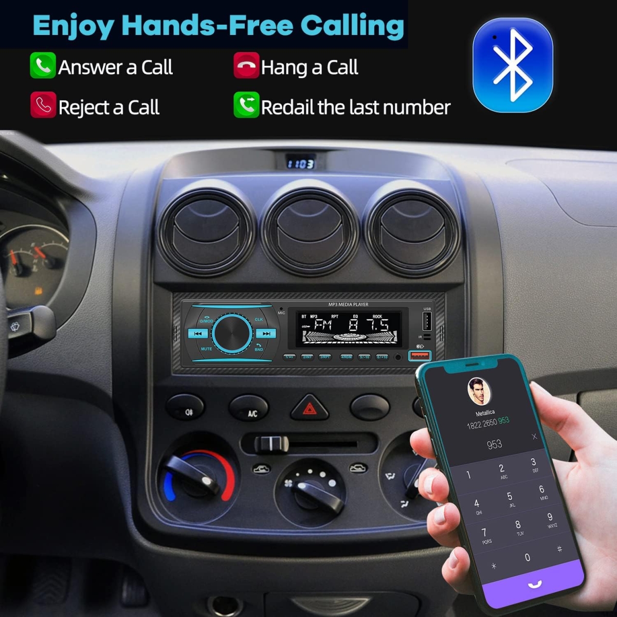 Ηχοσύστημα Αυτοκινήτου 12V με FM Ράδιο, Bluetooth & USB 925 - Μαύρο - Image 3