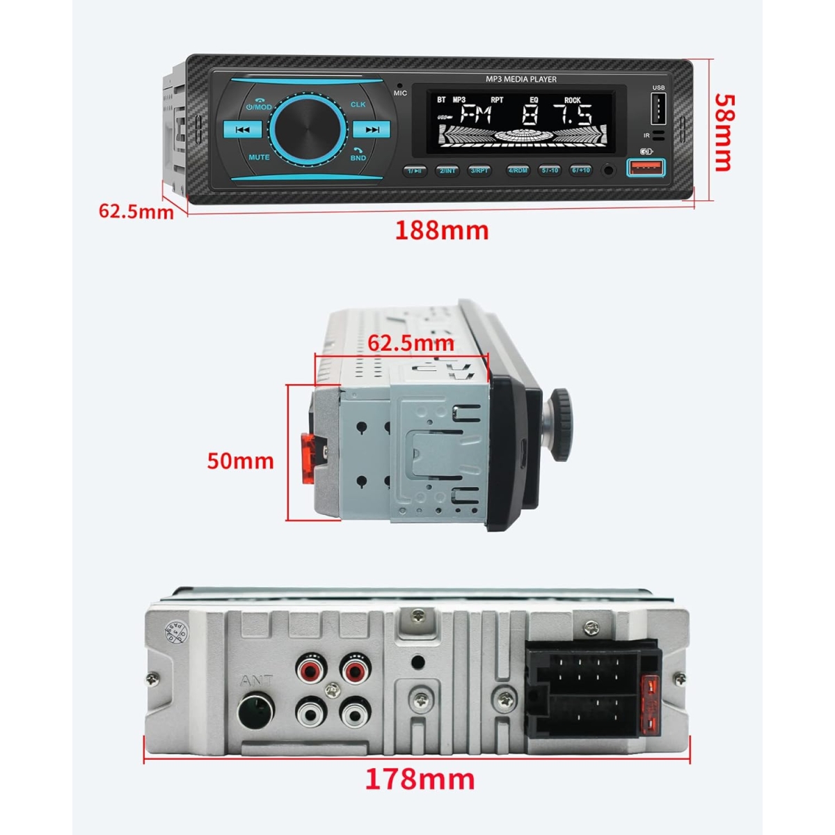Ηχοσύστημα Αυτοκινήτου 12V με FM Ράδιο, Bluetooth & USB 925 - Μαύρο - Image 4