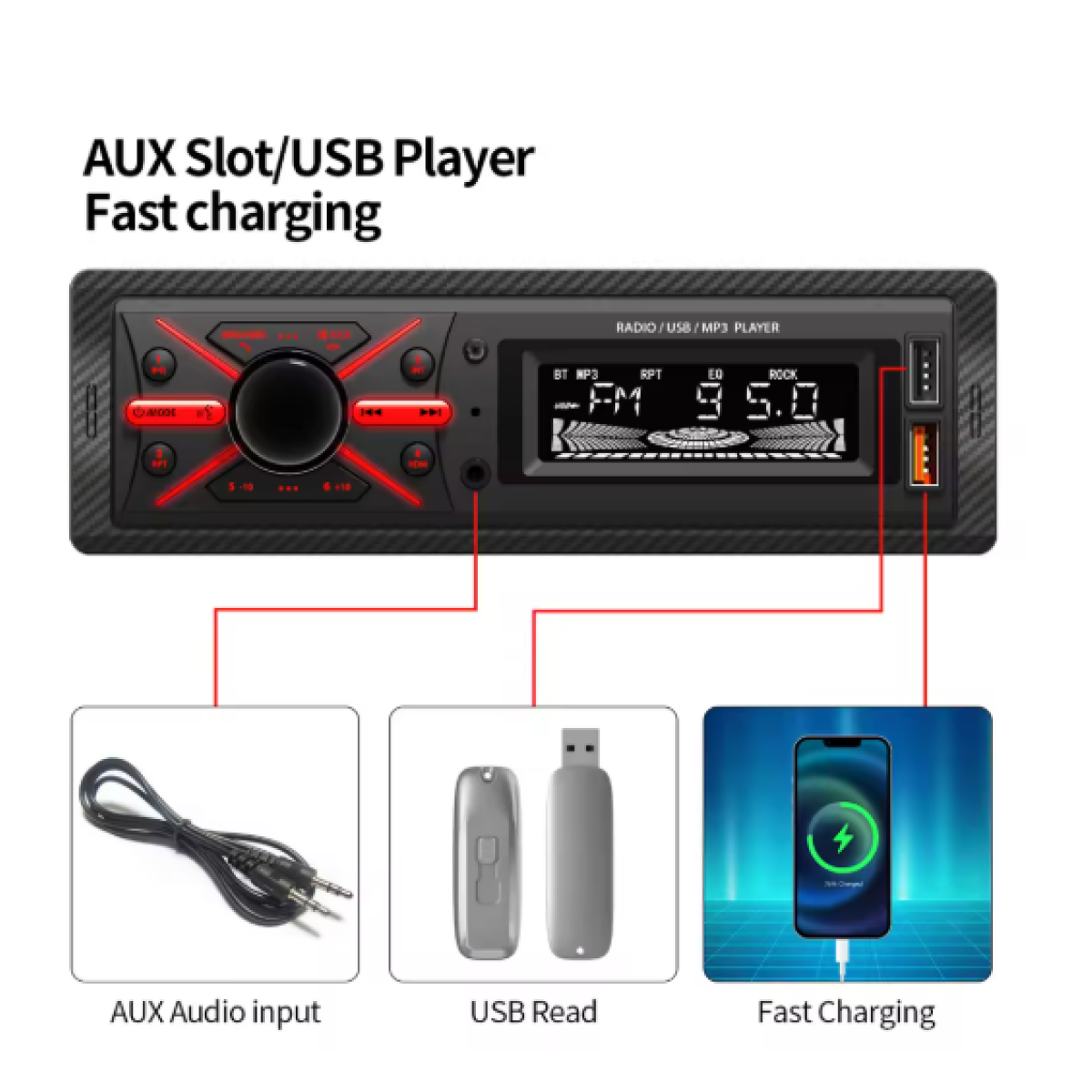 Ηχοσύστημα Αυτοκινήτου 12V με FM Ράδιο, Bluetooth & USB XY-010 Μαύρο - Image 3