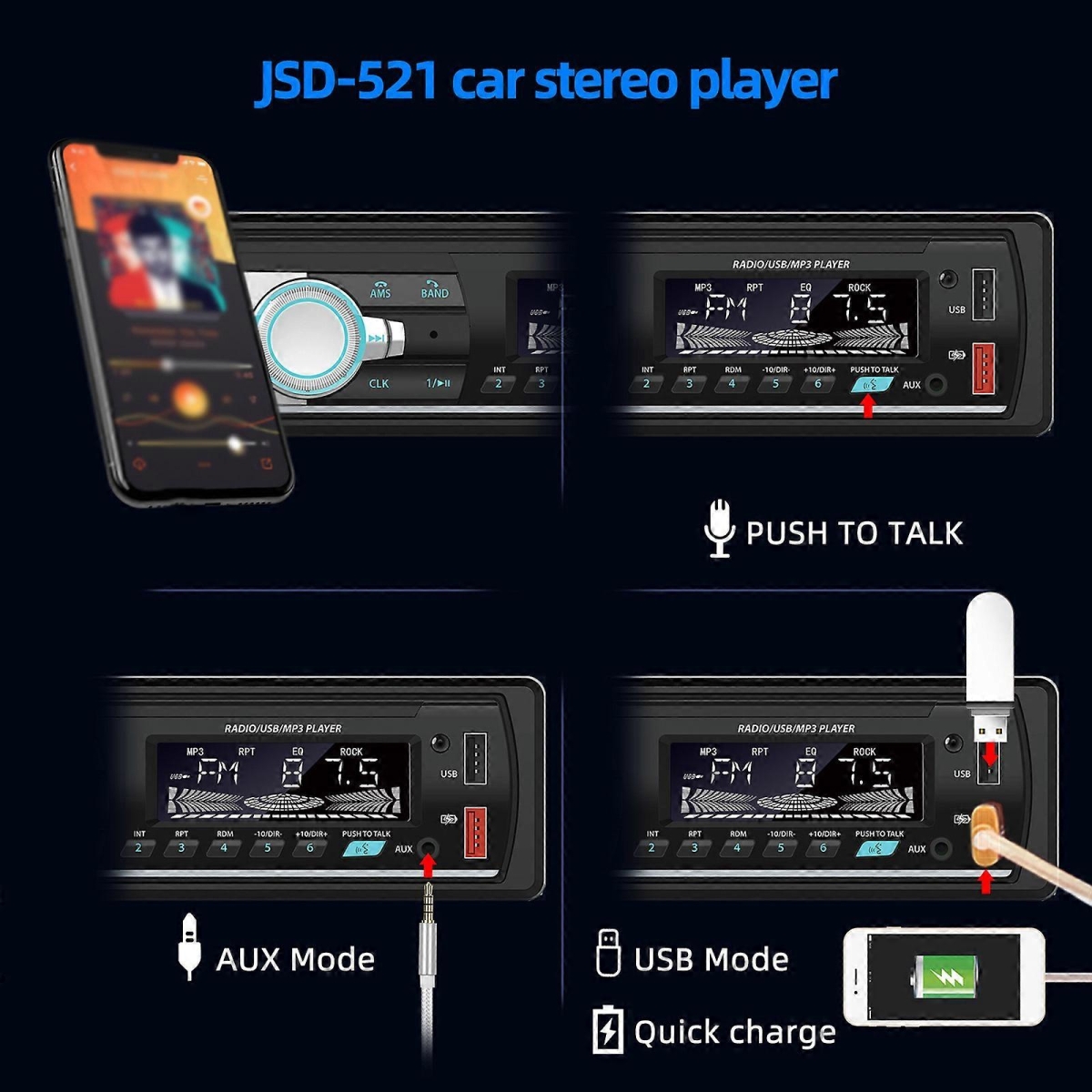 Ηχοσύστημα Αυτοκινήτου 12V με Subwoofer, FM Ράδιο, Bluetooth & USB 521 - Μαύρο - Image 3